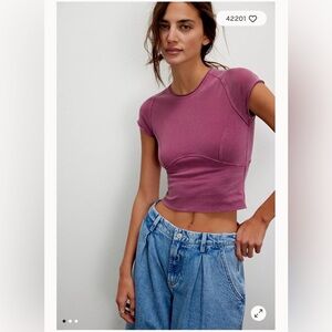 NWT We The Free Protagonist Cropped Cap Sleeve Tee in Dry Rose